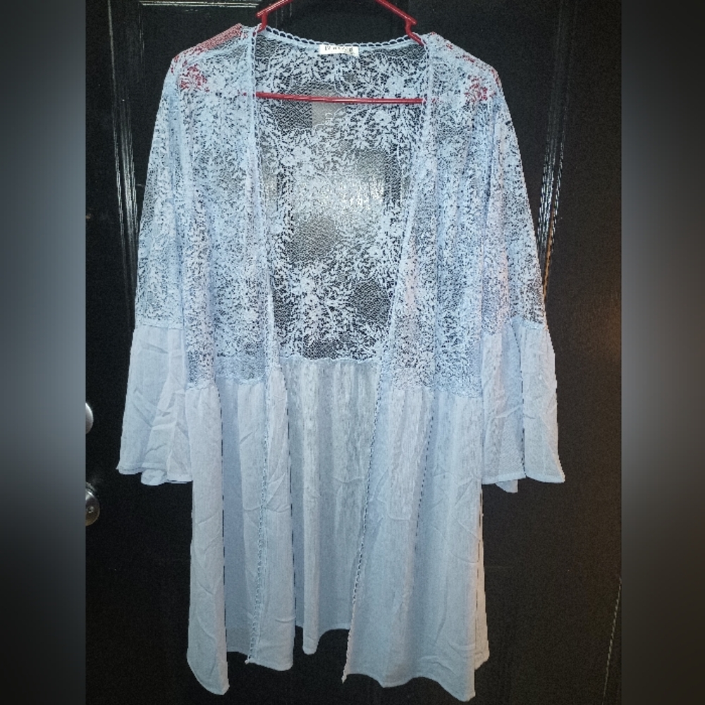 Women's "Involand" Light Blue Sheer Lace Kimono Cardigan size 22W